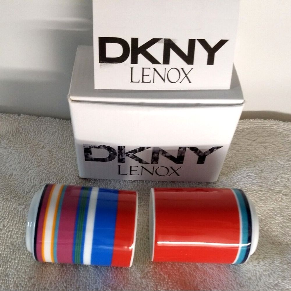 Lenox DKNY Urban Essentials Cherry Salt & Pepper Shakers Stackable Red - Stripes